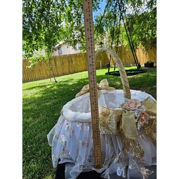 Handmade Decorative Basket Unisex Large White Gold Flower Girl, Storage Basket - Picture 7 of 8